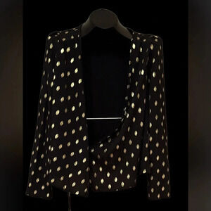 SHEIN Black Golden Dot  Bow Wrap Blouse Sz Large